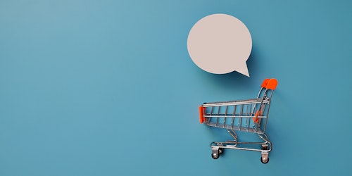 Shopping trolley with conversational bubble Shopping trolley with conversational bubble