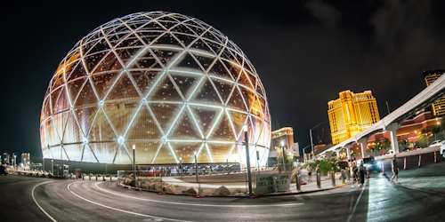 The Sphere in the Venetian Resort, illuminated after dark. (Adobe Stock) The Sphere in the Venetian Resort, illuminated after dark. (Adobe Stock)